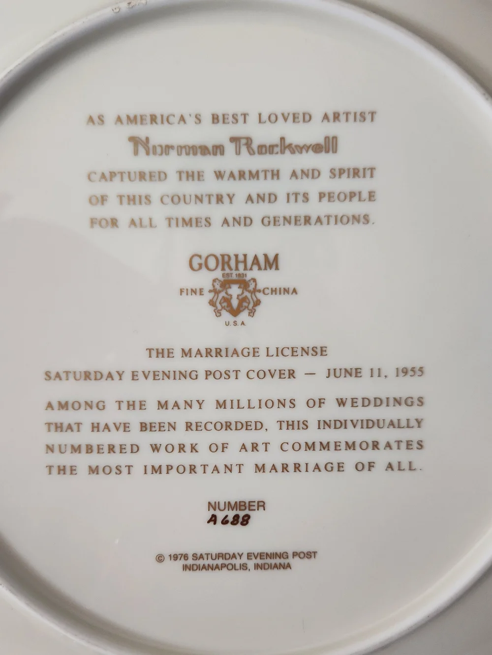 Norman Rockwell 'The Marriage License' Decorative Plate A688 Vintage 1976